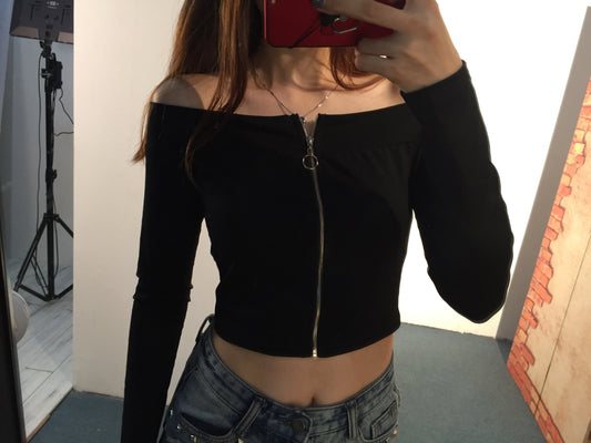 Sweater Hombro Descubierto con Cierre ✨ – Estilo Slim para Otoño e Invierno