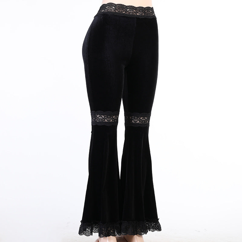 Pantalones Góticos Acampanados ️ – Tiro Alto con Encaje Oscuro