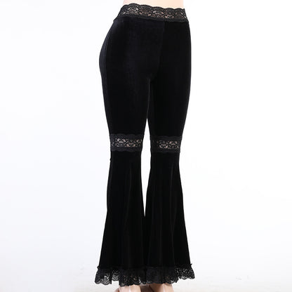 Pantalones Góticos Acampanados ️ – Tiro Alto con Encaje Oscuro