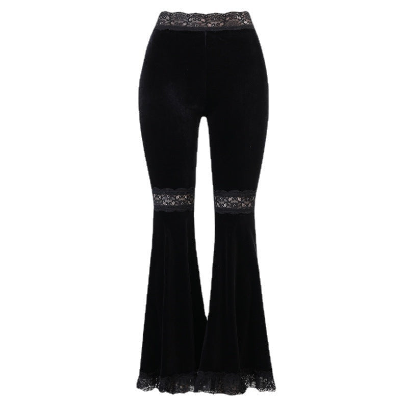 Pantalones Góticos Acampanados ️ – Tiro Alto con Encaje Oscuro