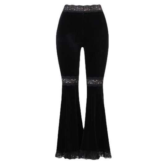 Pantalones Góticos Acampanados ️ – Tiro Alto con Encaje Oscuro